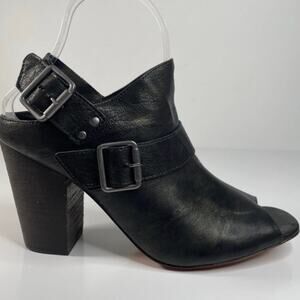 Trask Miriam Women's Size US 8M Black Stacked Chunky Heel Metallic Mules Shoes